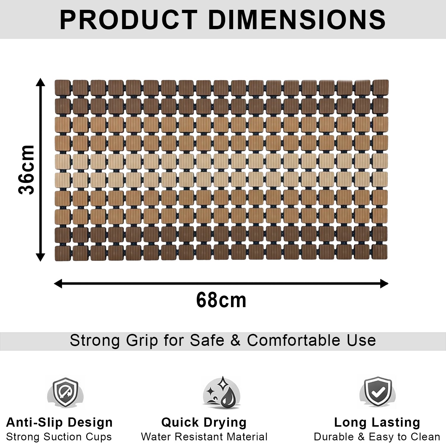 Plastic Shower Mat For Bathroom (36x68 Cm Brown )