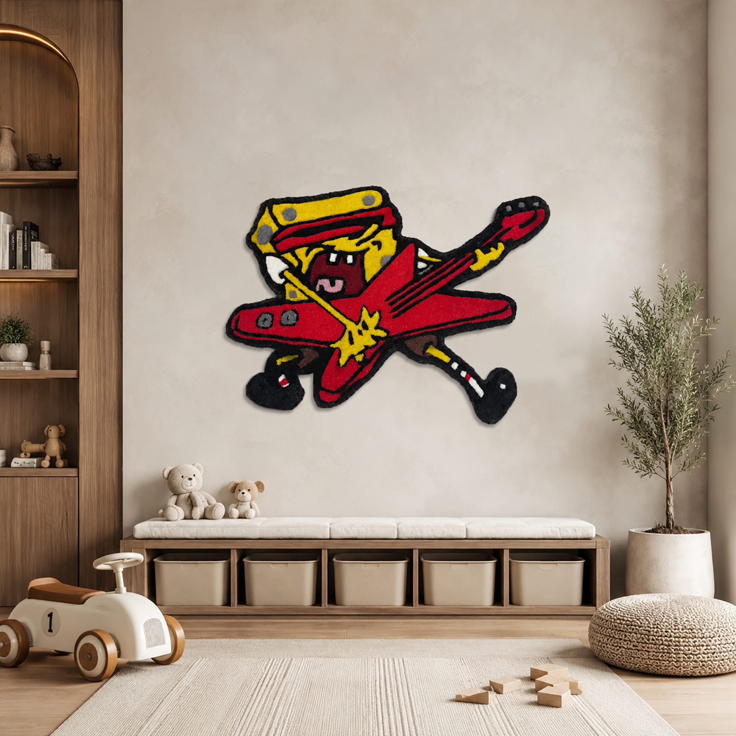 Tufted Wool Wall Hanging Rug Premium Cartoon Pattern Handmade Decorative Art For Bedroom Living Room Nursery Decor 67 x 50 cm