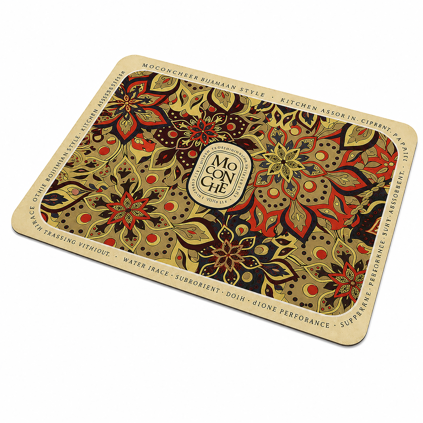 Kitchen Dish Drying Mat | Red Floral Mandala Print | 35x55 cm
