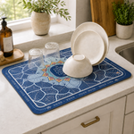 Kitchen Dish Drying Mat | Blue Boho Mandala Print | 35x55 cm