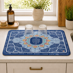 Kitchen Dish Drying Mat | Blue Boho Mandala Print | 35x55 cm