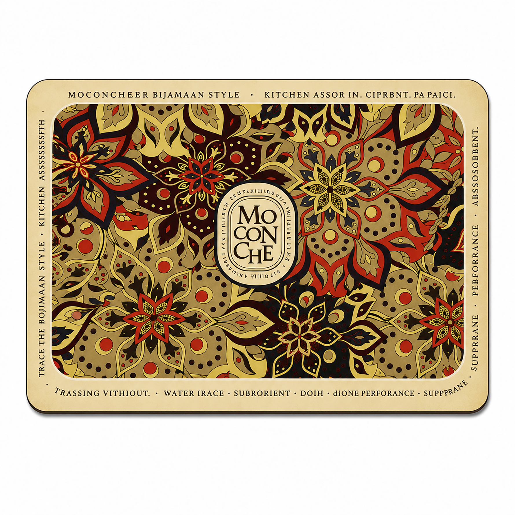 Kitchen Dish Drying Mat | Red Floral Mandala Print | 35x55 cm