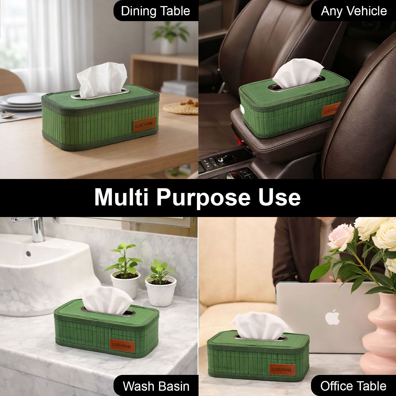 Bamboo Napkin Box Tissue Holder ( Green, 24x14x9 cm )
