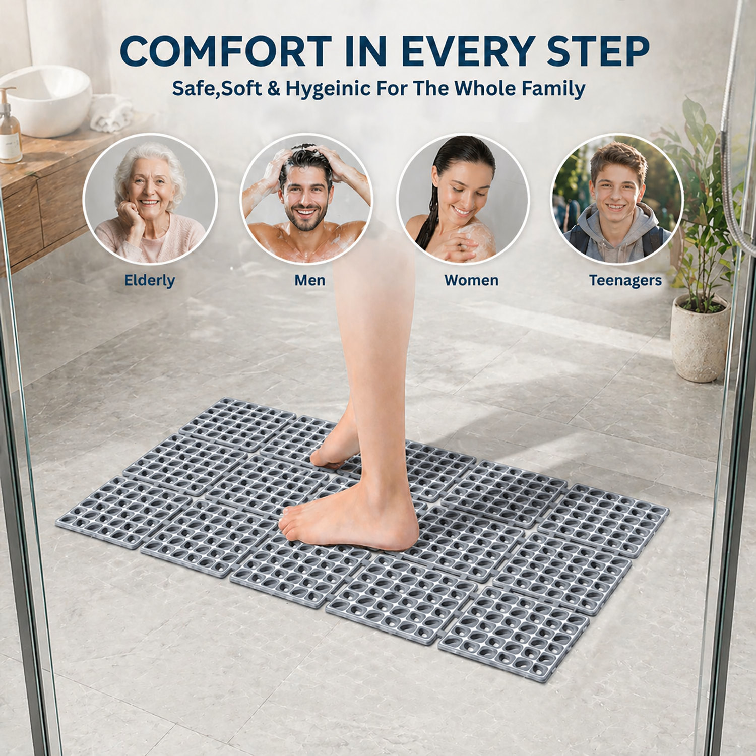 Rubber Shower Mat For Bathroom ( 40x66 Cm Grey )
