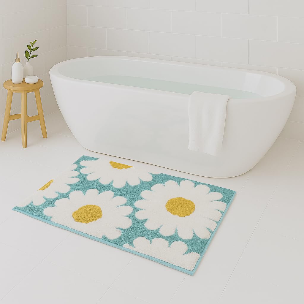 Macau Flower Bath Mat (40x60 cm,Aqua)