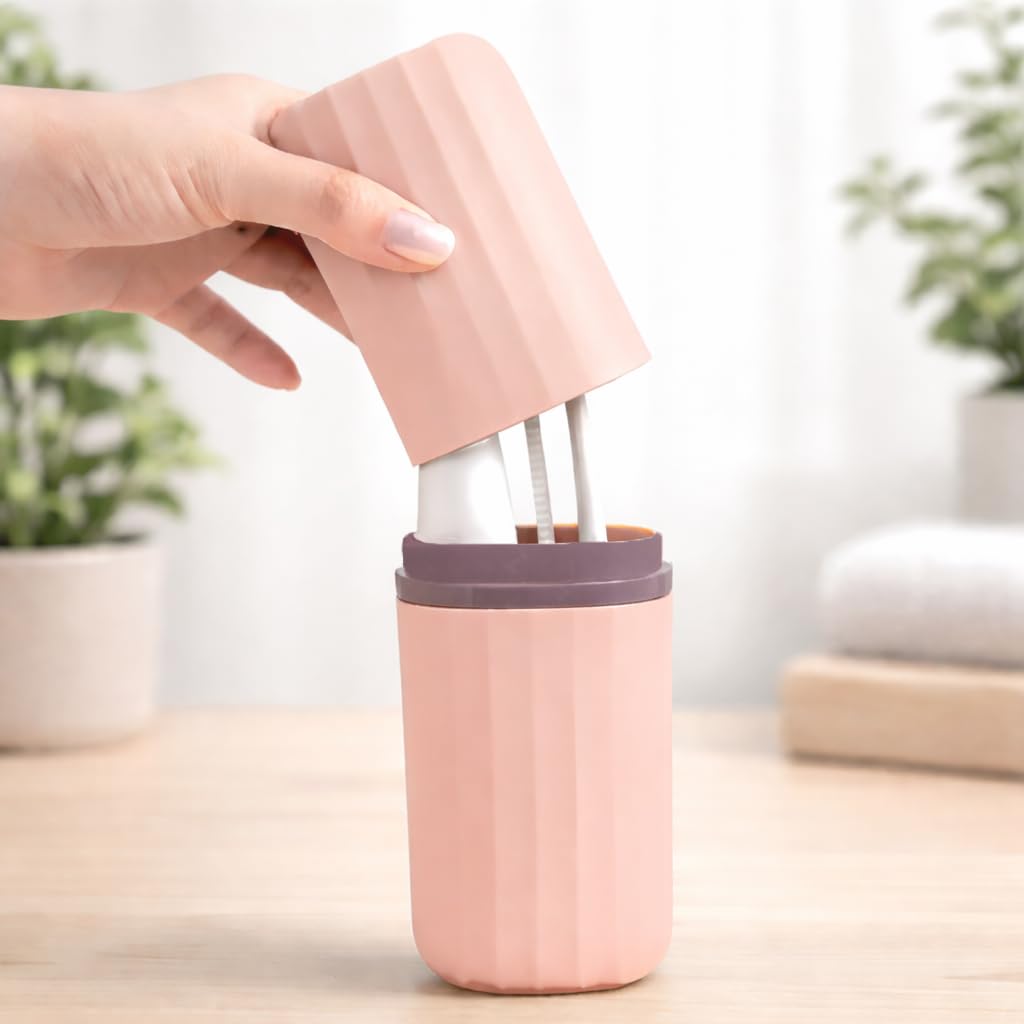 Portable Toothbrush Holder Case Combo ( 7x21 cm, Peach) Pack of 2