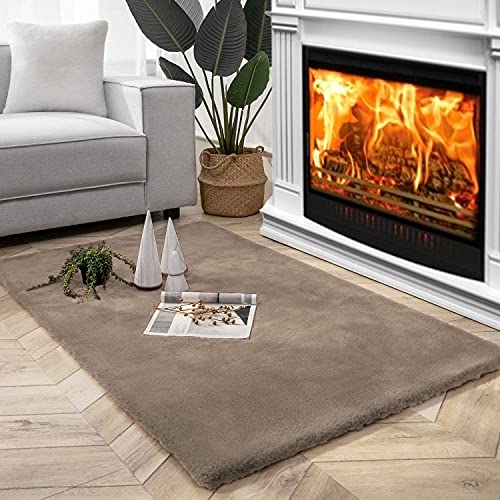 Rabbit Fur Soild Carpet (Taupe, 3x5 Feet)