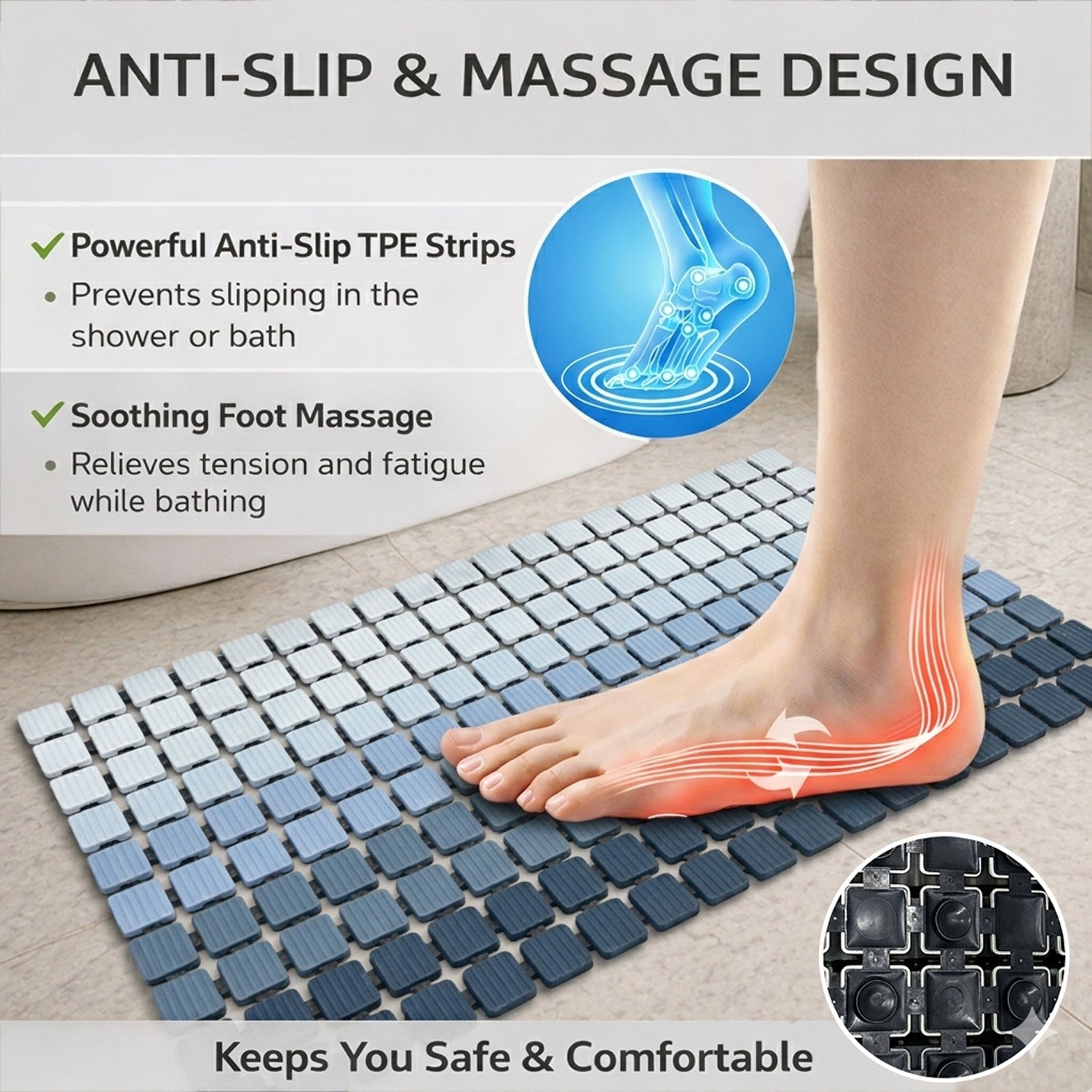 Plastic Shower Mat For Bathroom (36x68 Cm Blue )