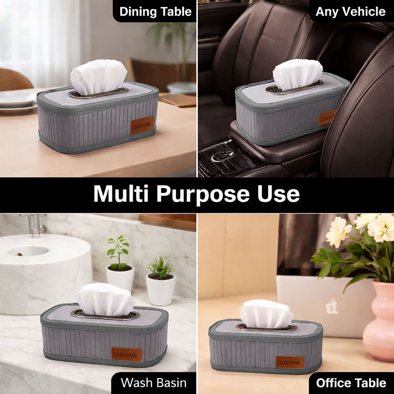 Bamboo Napkin Box Tissue Holder ( Light Purple, 24x14x9 cm )