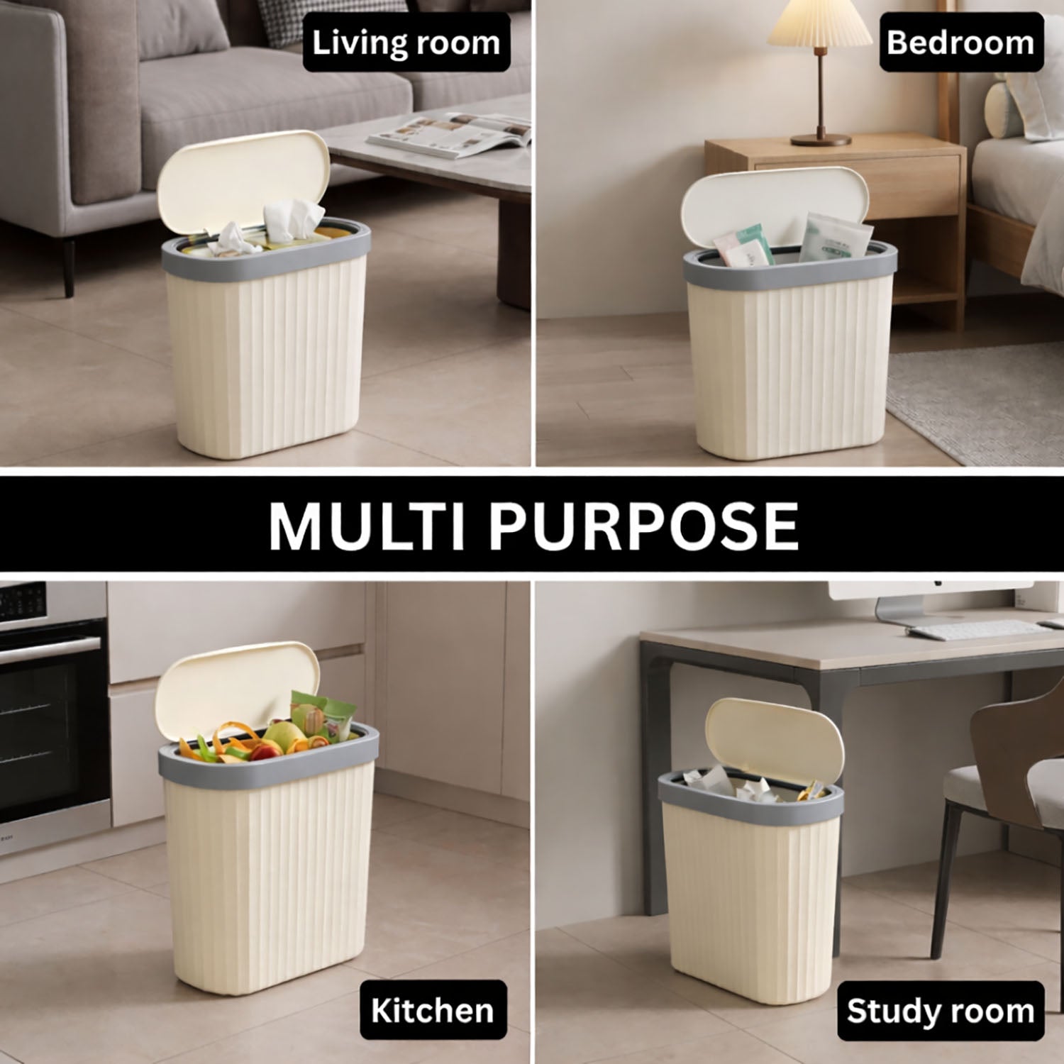 Portable Plastic Dustbin For Home And Kitchen (  27.5x14x29 cm, Cream )