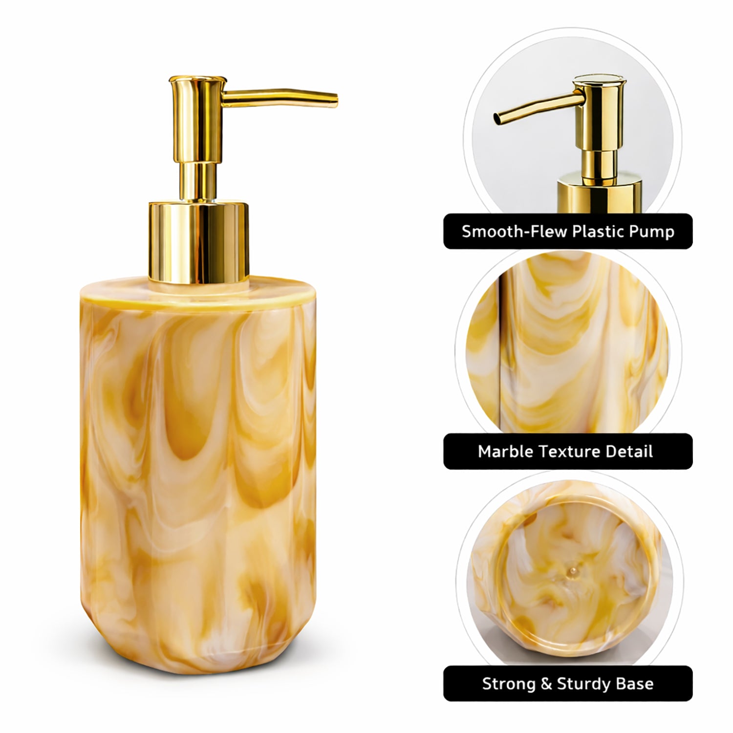 Marble Pattern Plastic Soap Dispenser For Bathroom And Kitchen Sink ( 17x8 cm Yellow )