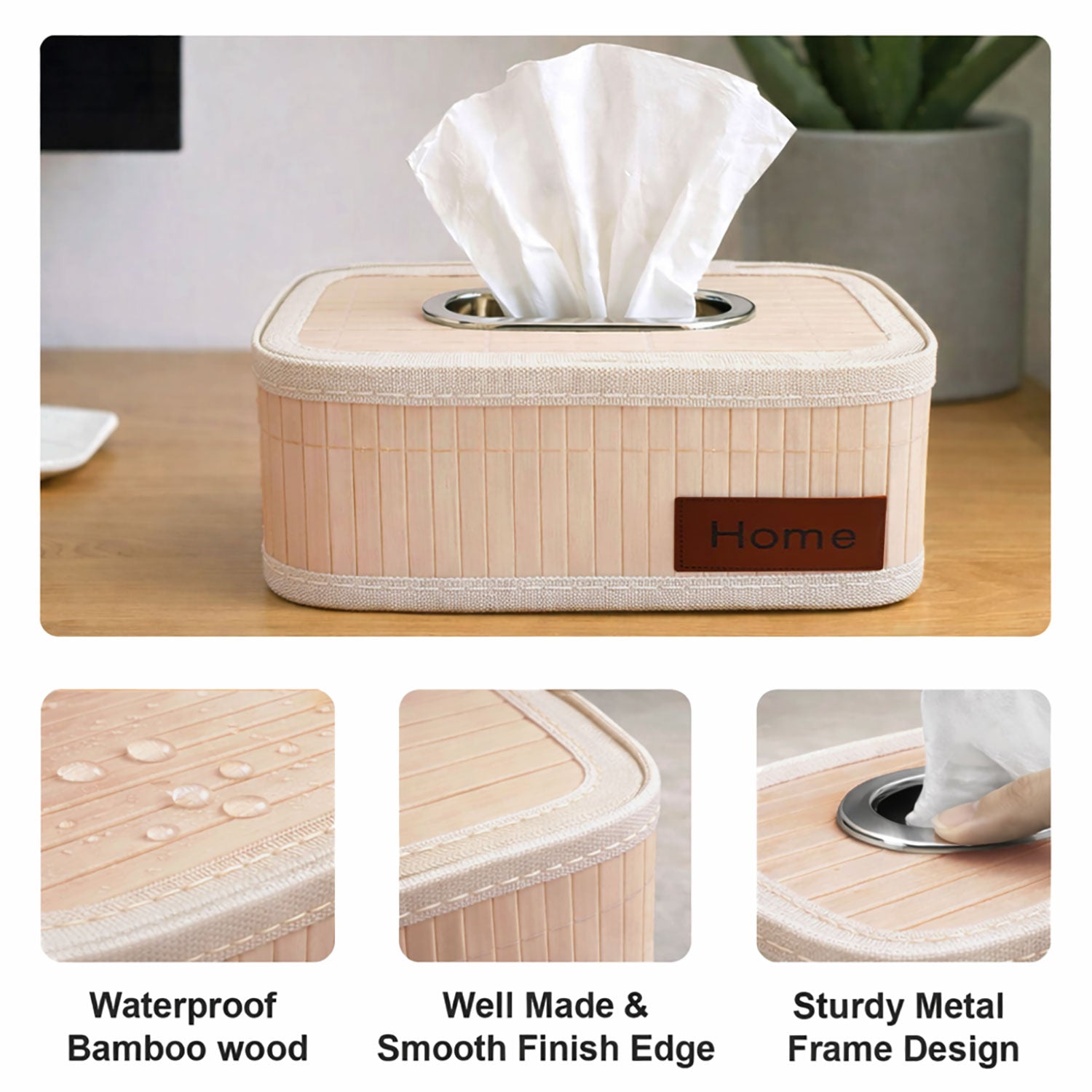 Bamboo Napkin Box Tissue Holder ( Cream, 24x14x9 cm )