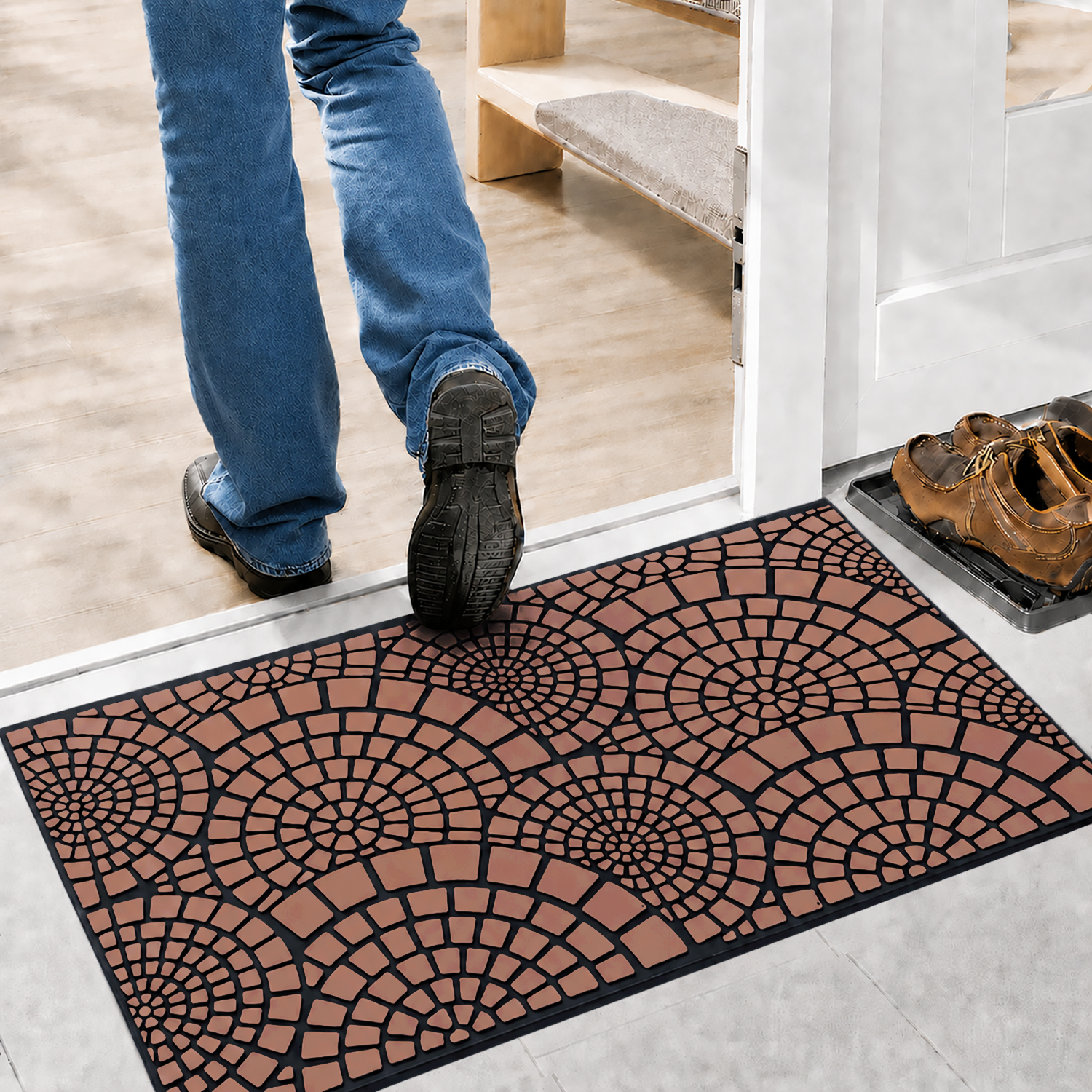 Rubber Door Mat Mosaic Textured ( 45x75 cm Brown )