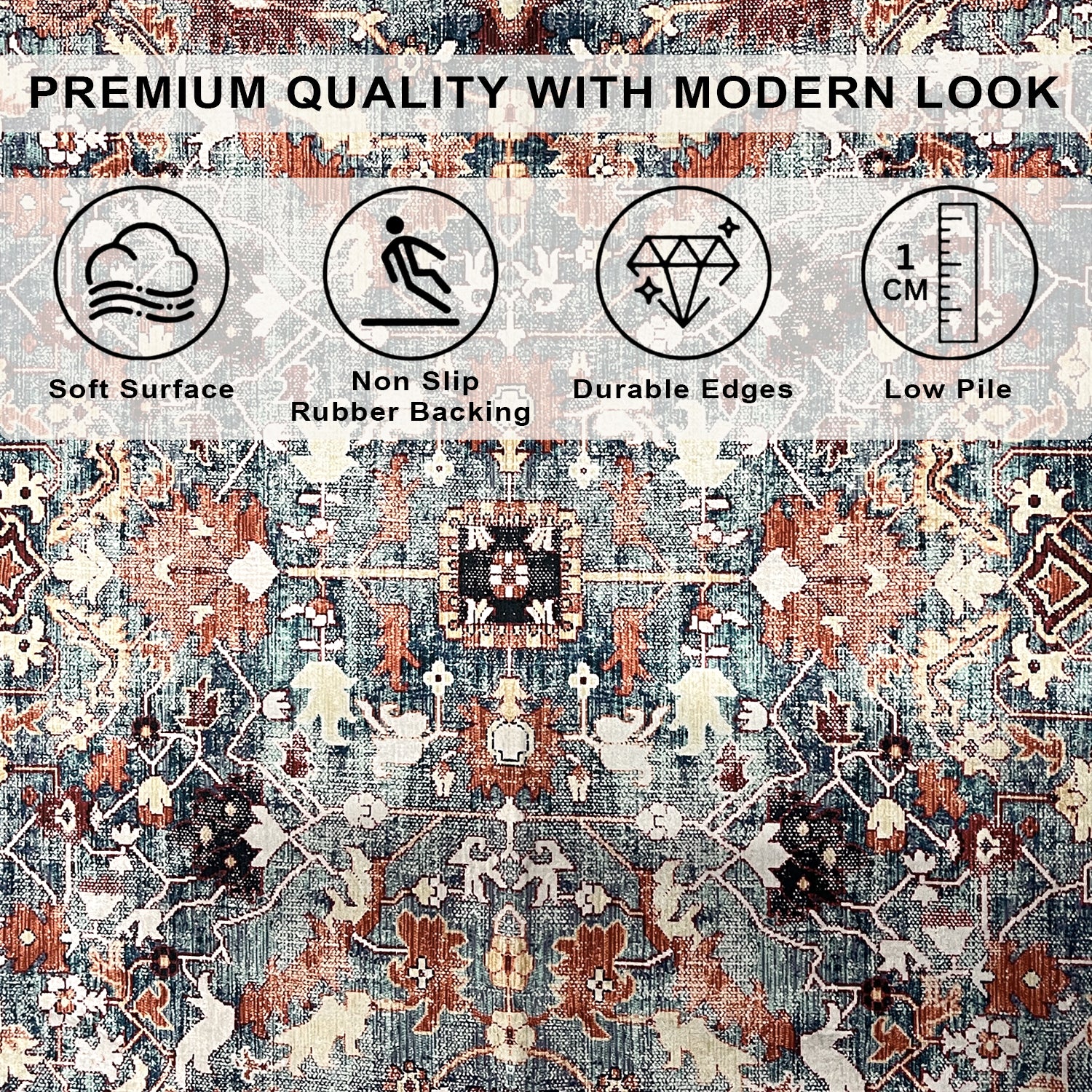 Riyasat Printed Carpet For Home And Office ( 3x5 ft, Blue Rust)