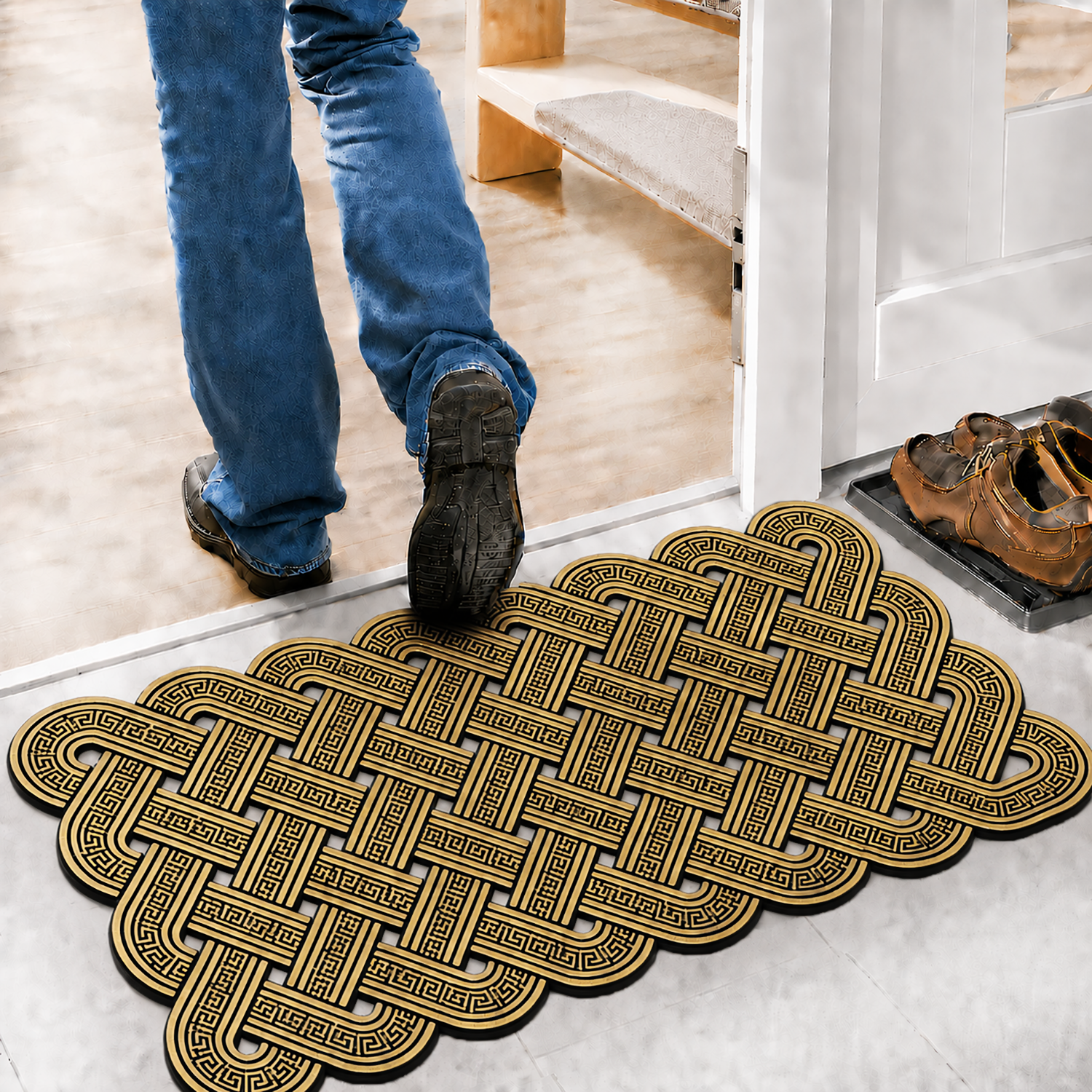 Rubber Door Mat Weave Textured ( 45x75 cm Golden )
