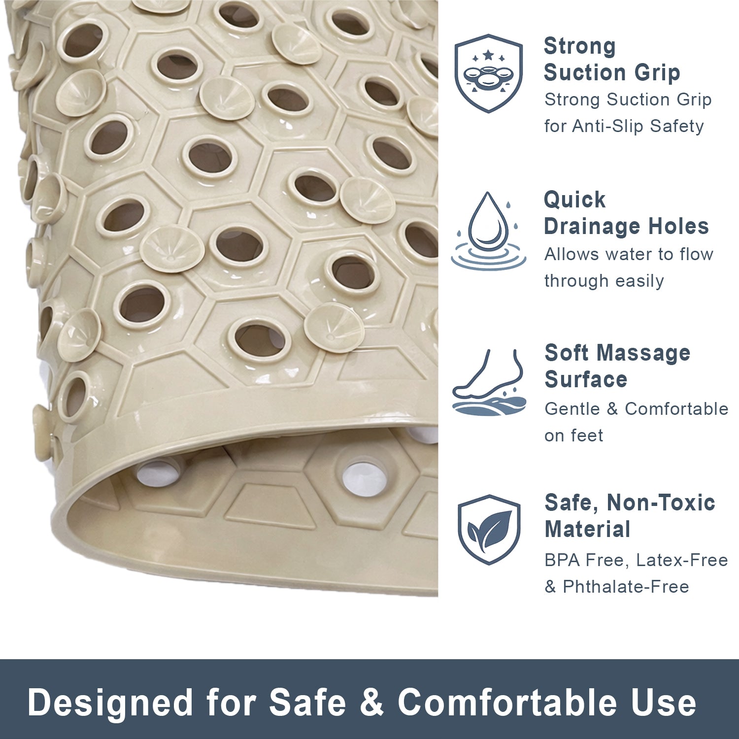 PVC Shower Mat for Bathroom Floor ( 40x70 cm, Beige )