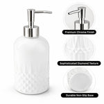 Diamond Cut Pattern Glass Soap Dispenser For Bathroom And Kitchen Sink ( 19.5x8 cm White )