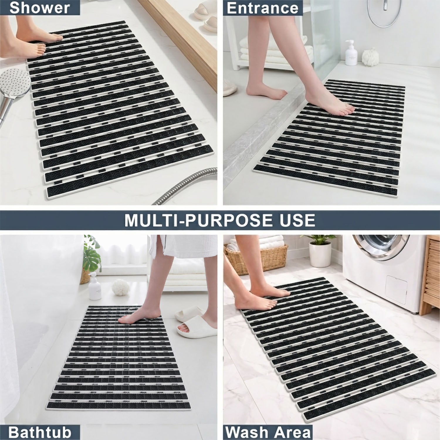 Rubber Shower Mat For Bathroom ( 38x70 Cm Black )