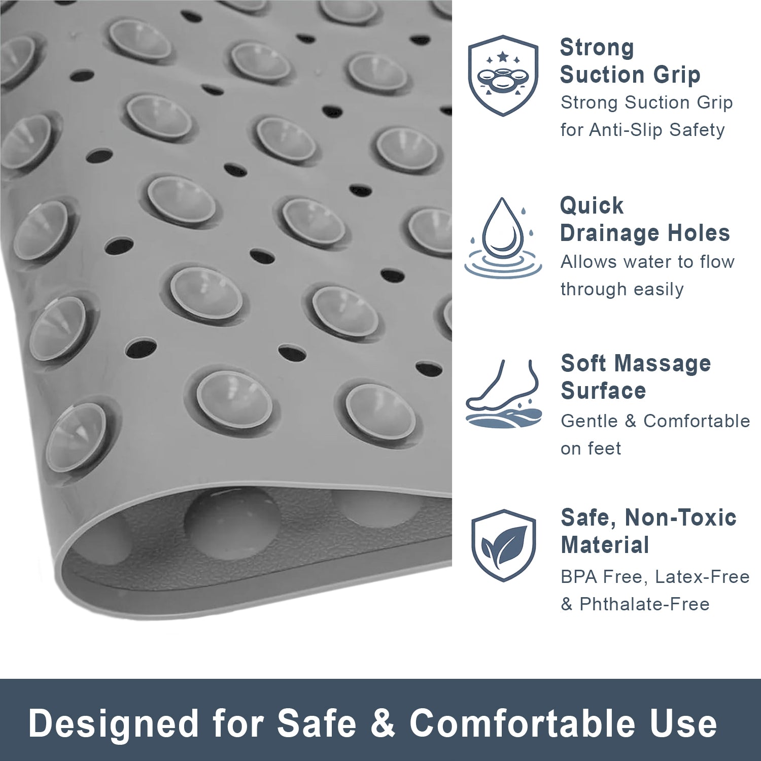 PVC Shower Mat for Bathroom Floor ( 35x70 cm, Grey )