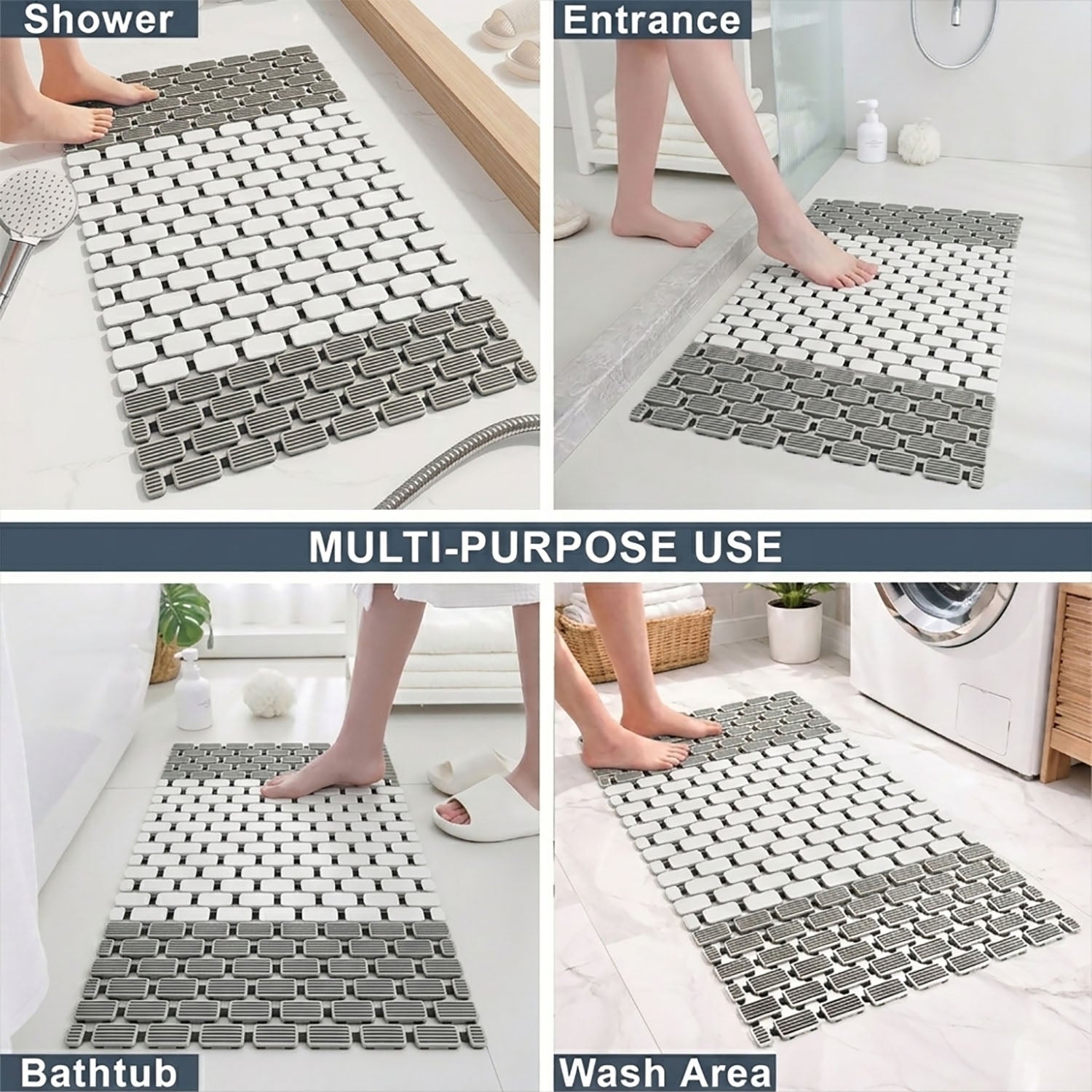 Rubber Shower Mat For Bathroom ( 37x67 Cm White )