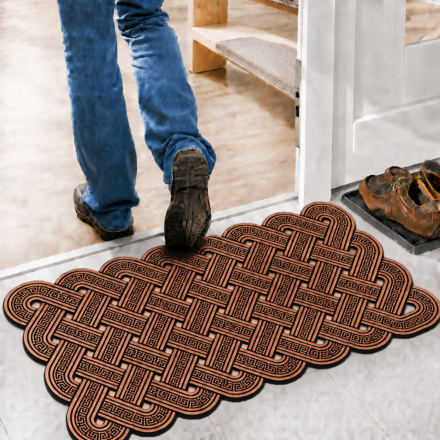 Rubber Door Mat Weave Textured ( 45x75 cm Copper )