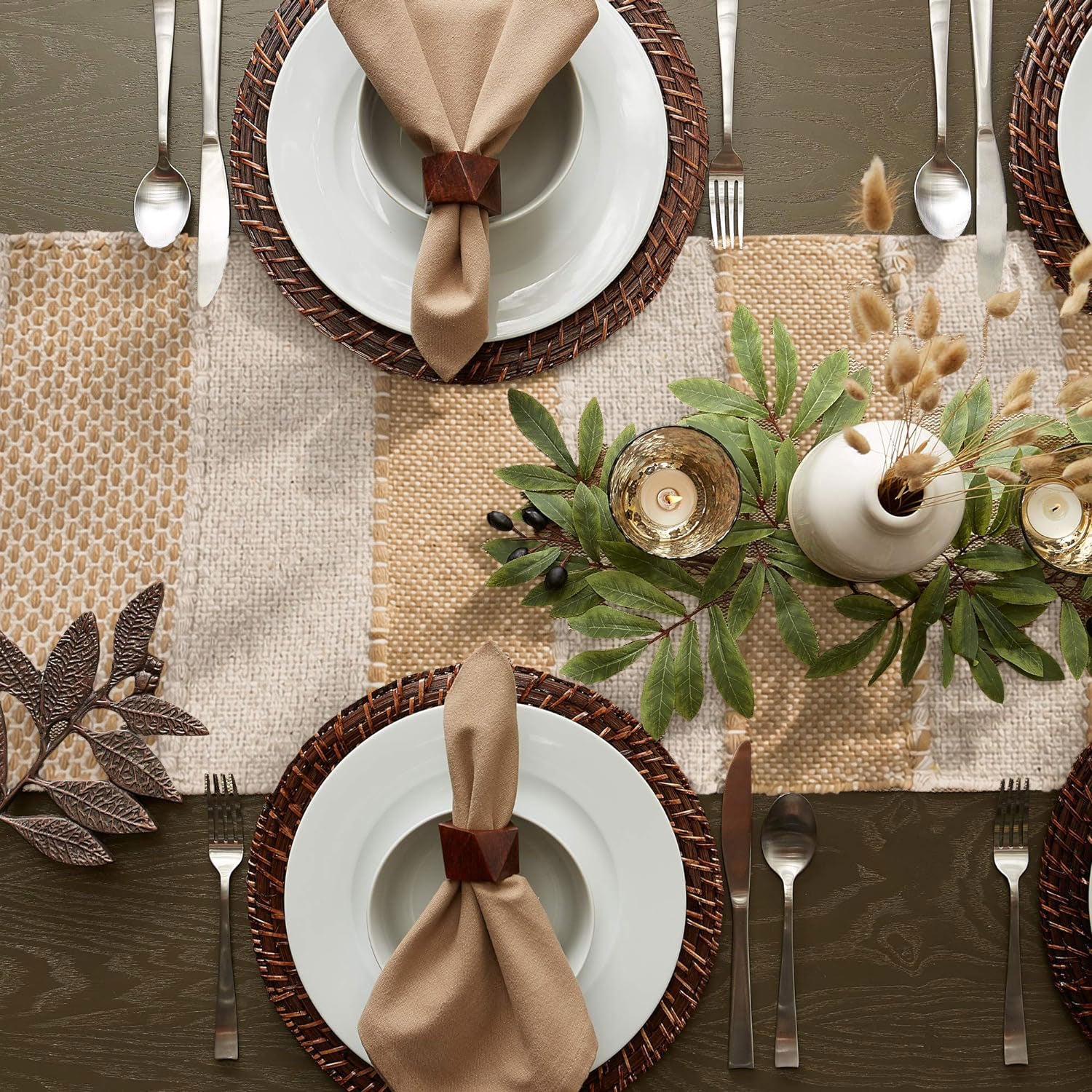 Table Runner with Tassels - Cotton 13.5 x 77 Inch, Rustica