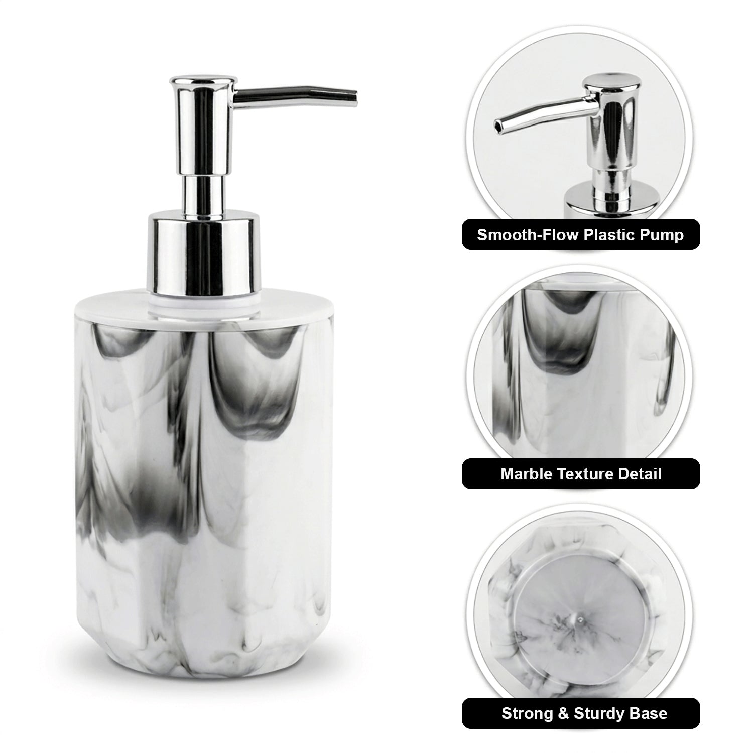 Marble Pattern Plastic Soap Dispenser For Bathroom And Kitchen Sink ( 17x8 cm White )