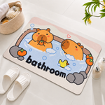 Rubber Bath Mat Anti Slip Quick Drying Soft Capybara ( Blue, 40x60 cm )