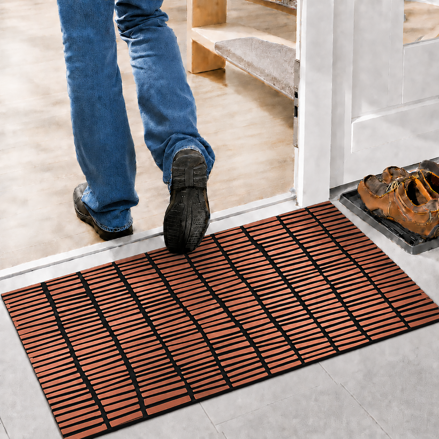 Rubber Door Mat Linear Textured ( 45x75 cm Copper )