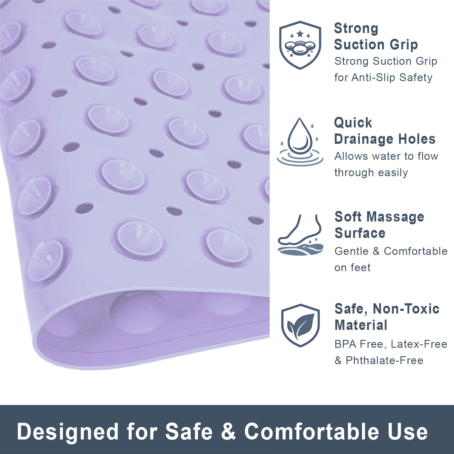 PVC Shower Mat for Bathroom Floor ( 35x70 cm, Purple )