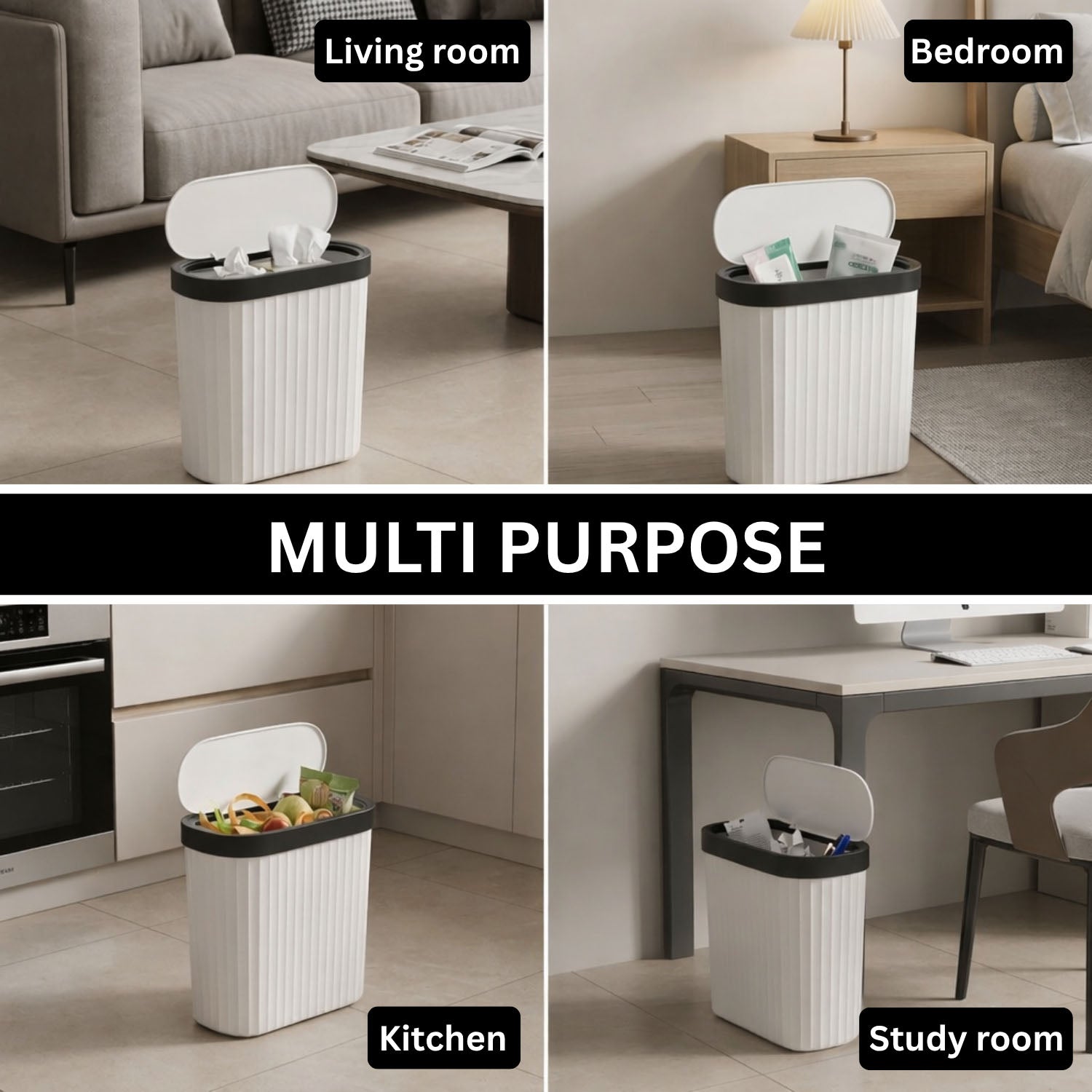 Portable Plastic Dustbin For Home And Kitchen (  27.5x14x29 cm, Grey )