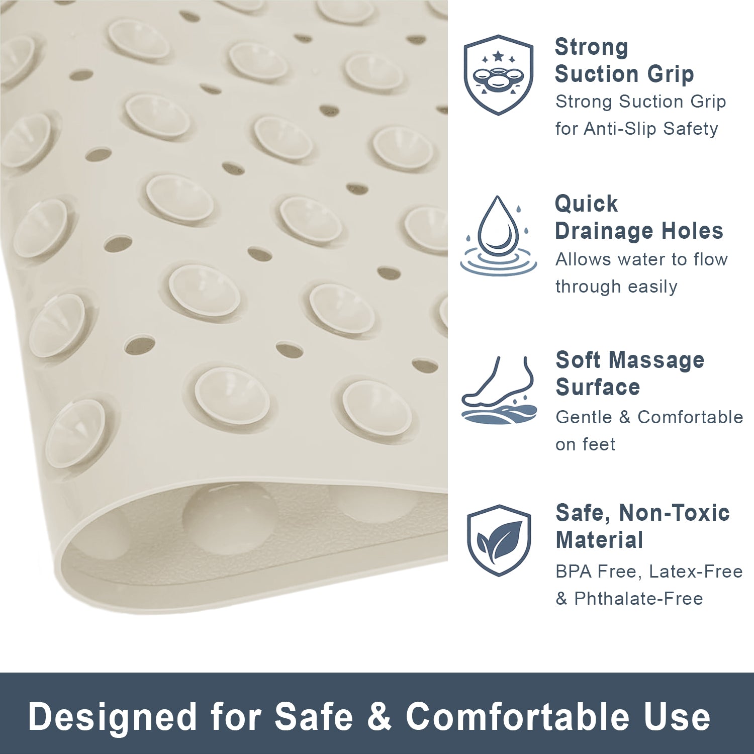 PVC Shower Mat for Bathroom Floor ( 35x70 cm, Cream)
