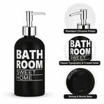 Bathroom Sweet Home Print Glass Soap Dispenser For Bathroom And Kitchen Sink ( 19.5x7.5 cm Black )
