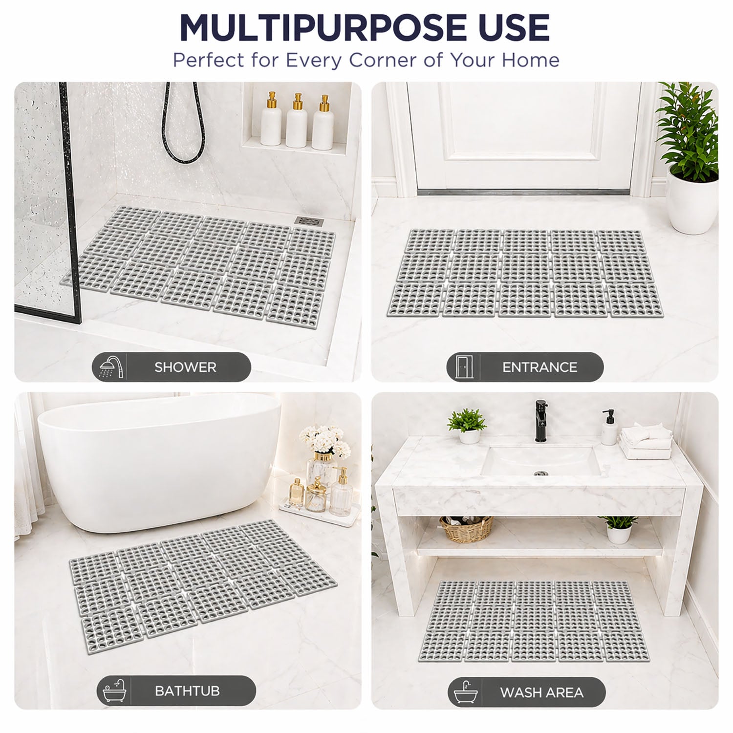 Rubber Shower Mat For Bathroom ( 40x66 Cm Silver )