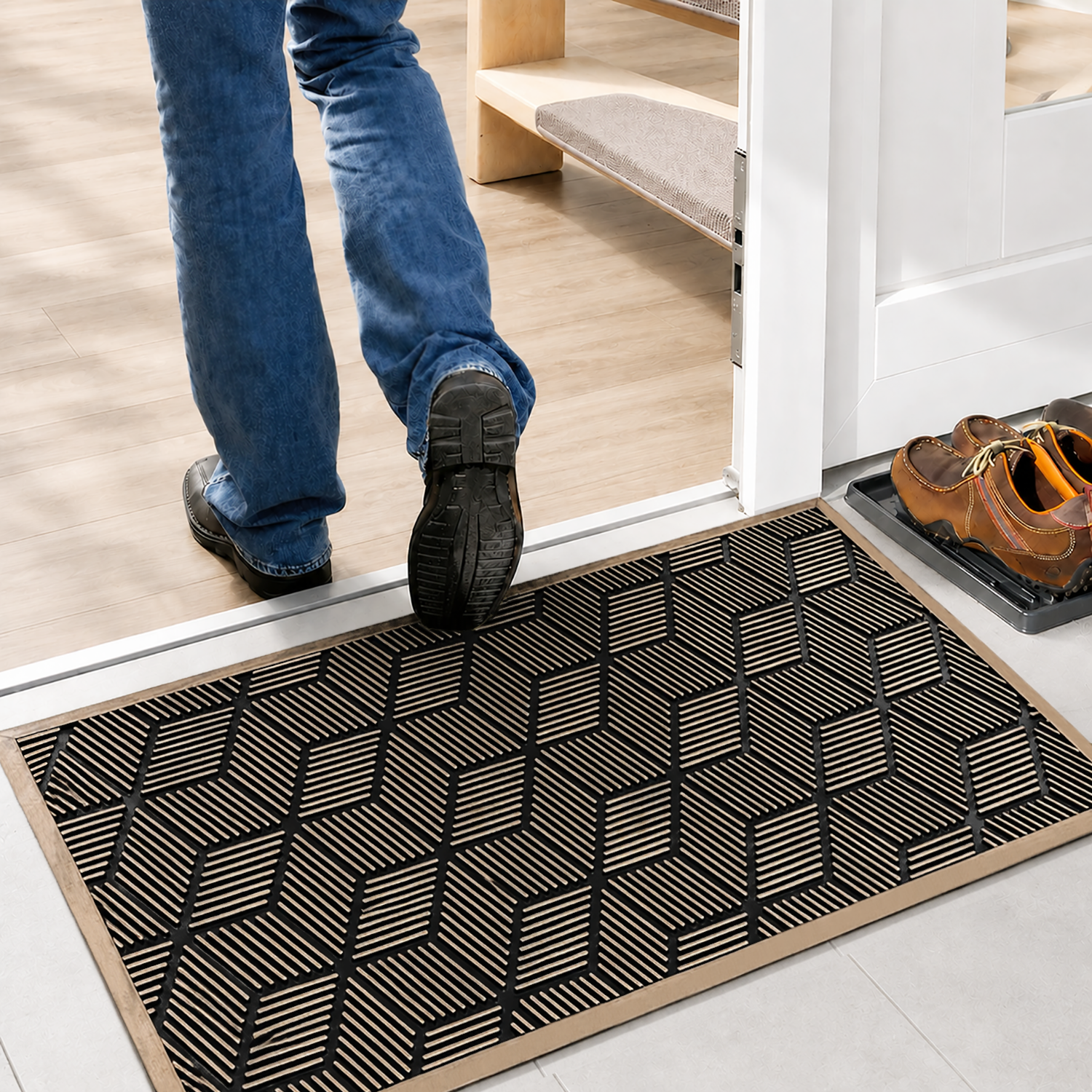 Rubber Door Mat Geometric Textured ( 45x75 cm Copper )