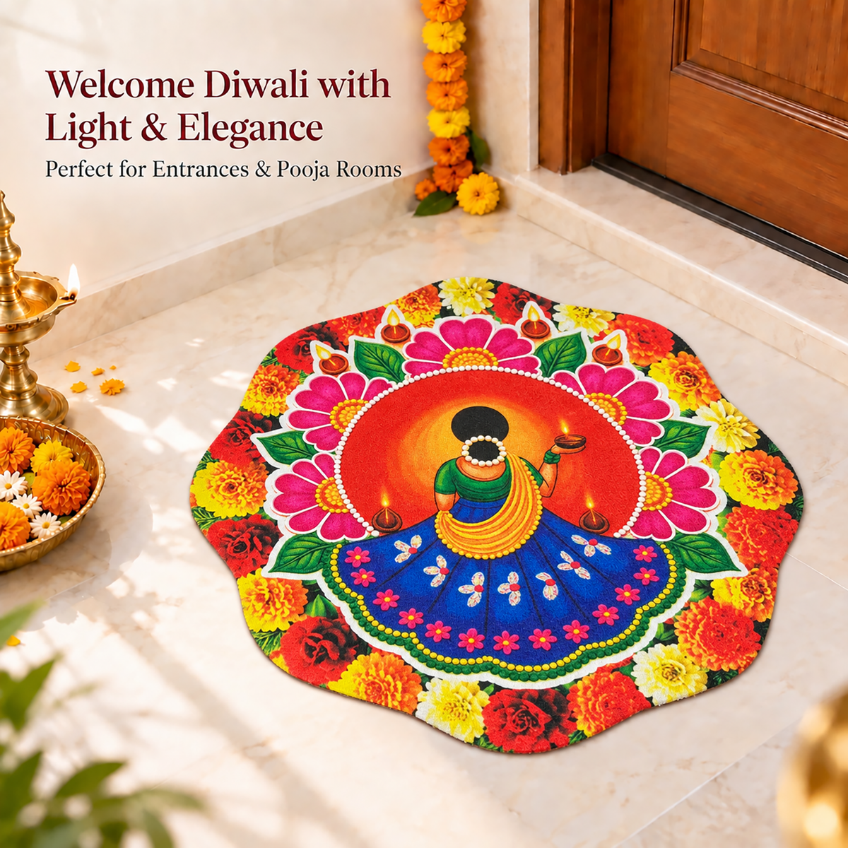 3D Rangoli Mats ( 58x58 cm, Blue )
