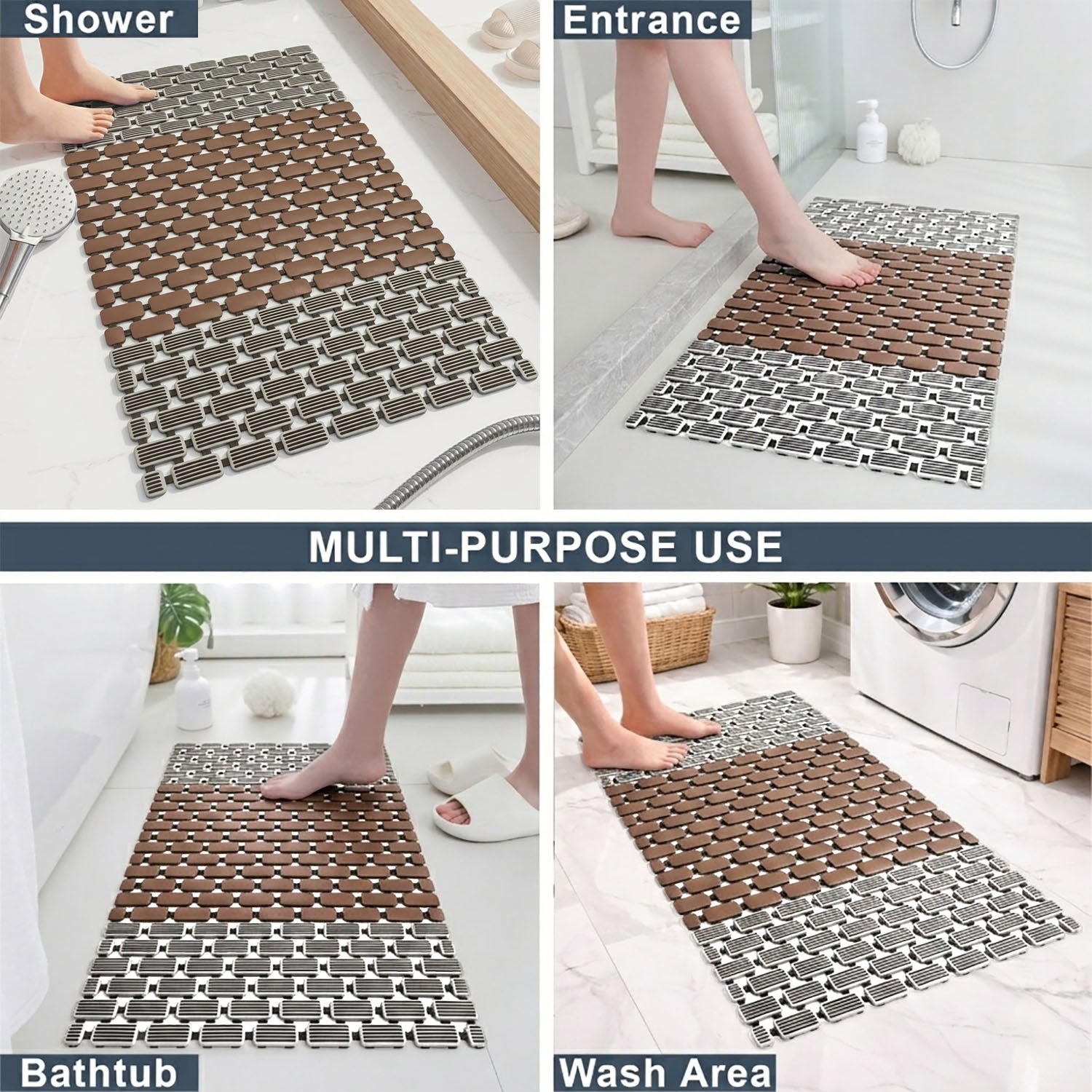 Rubber Shower Mat For Bathroom ( 37x67 Cm Brown )