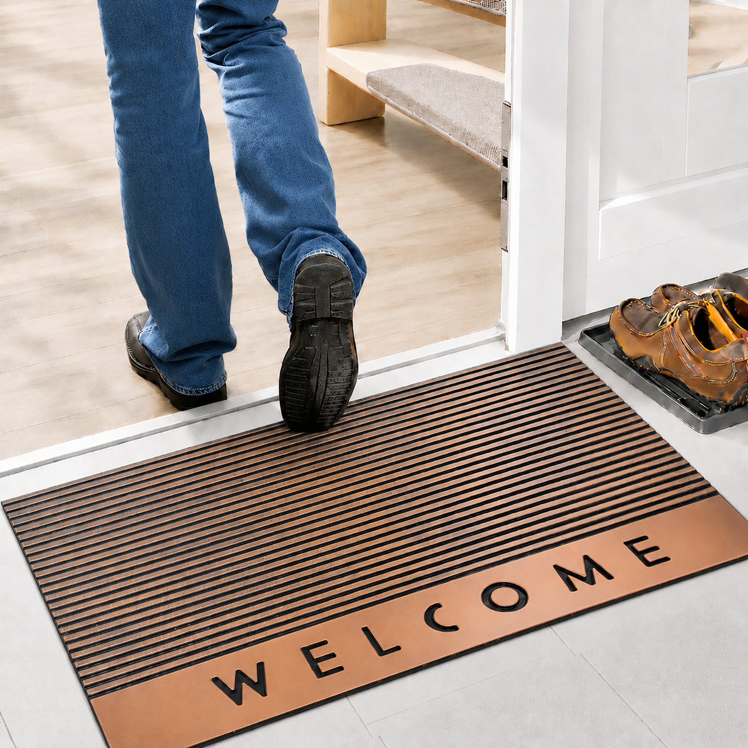 Rubber Door Mat Welcome Textured ( 45x75 cm Copper )