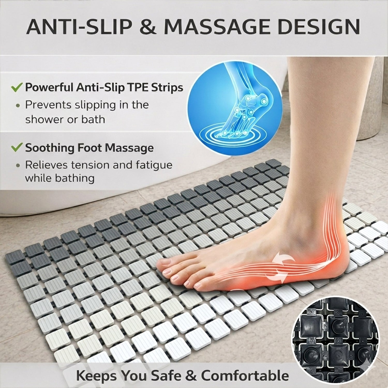 Plastic Shower Mat For Bathroom (36x68 Cm Grey )