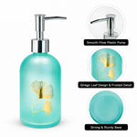Flower Print Glass Soap Dispenser For Bathroom And Kitchen Sink ( 19.5x7.5 cm Sky )