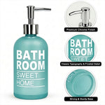 Bathroom Sweet Home Print Glass Soap Dispenser For Bathroom And Kitchen Sink ( 19.5x7.5 cm Aqua )