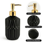 Geometric Texture Pattern Glass Soap Dispenser For Bathroom And Kitchen Sink ( 19x7.5 cm Black )