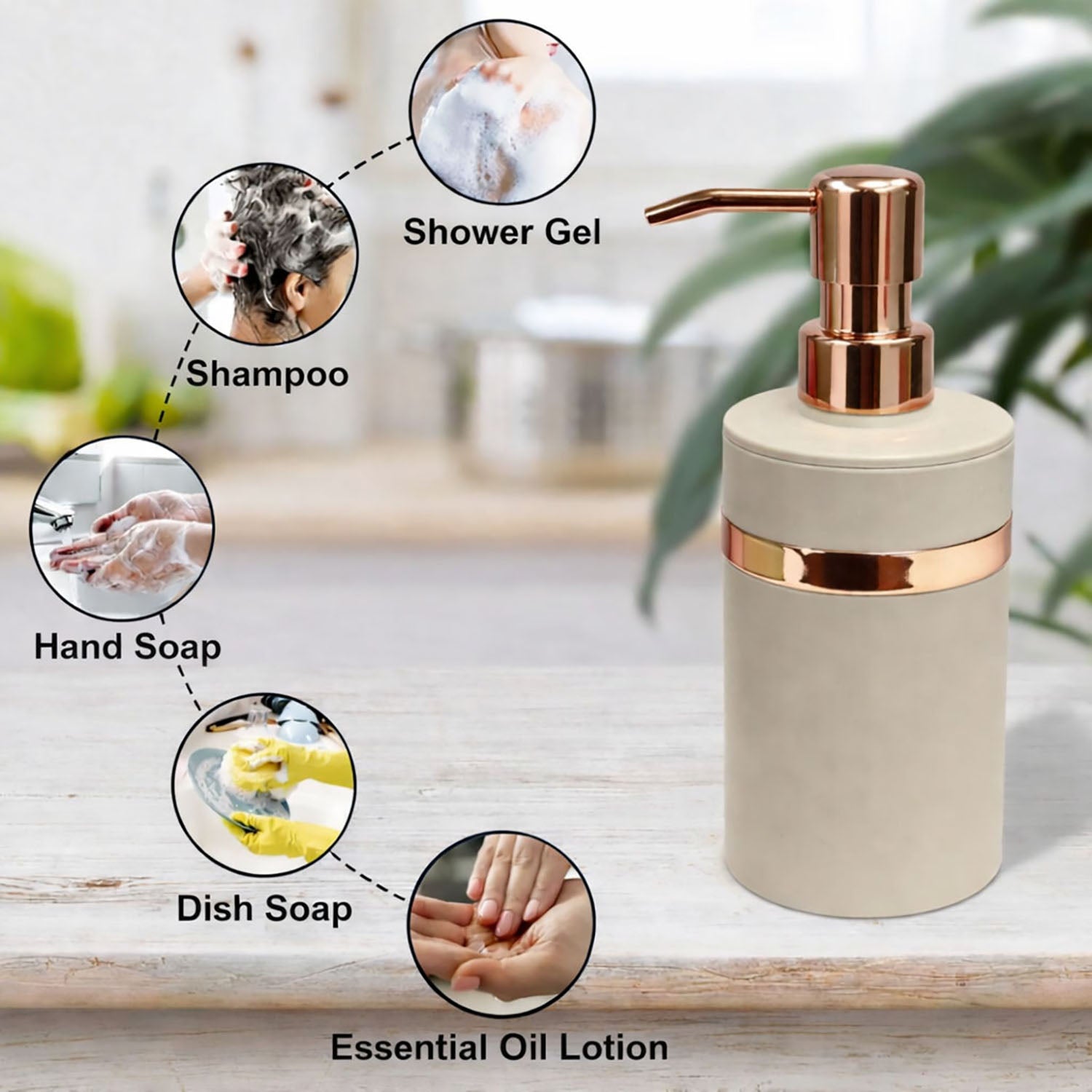 Rosegold & Ivory Plastic Soap Dispenser For Bathroom And Kitchen Sink ( 16x8 cm Rosegold & Ivory )