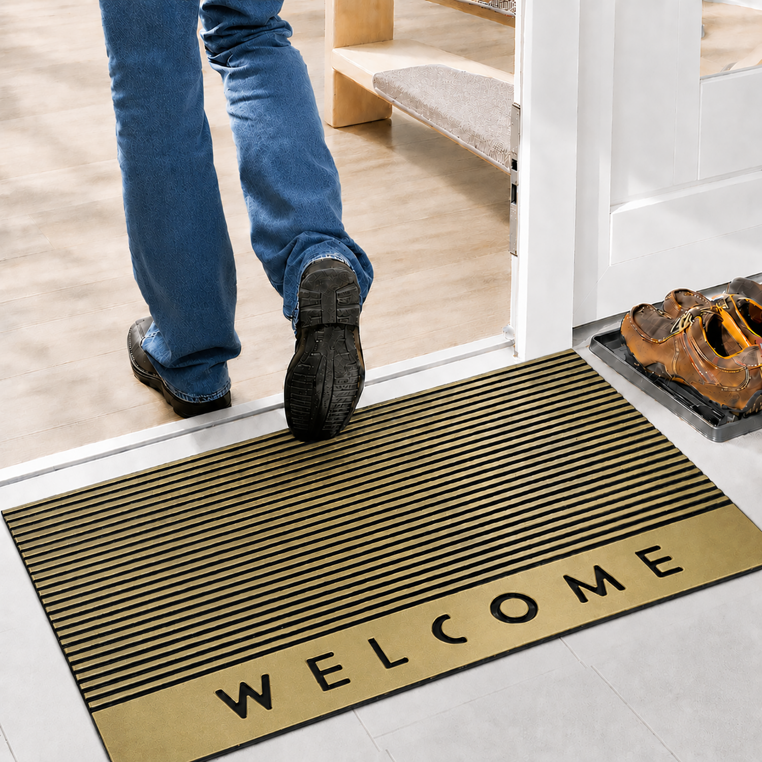 Rubber Door Mat Welcome Textured ( 45x75 cm Golden )