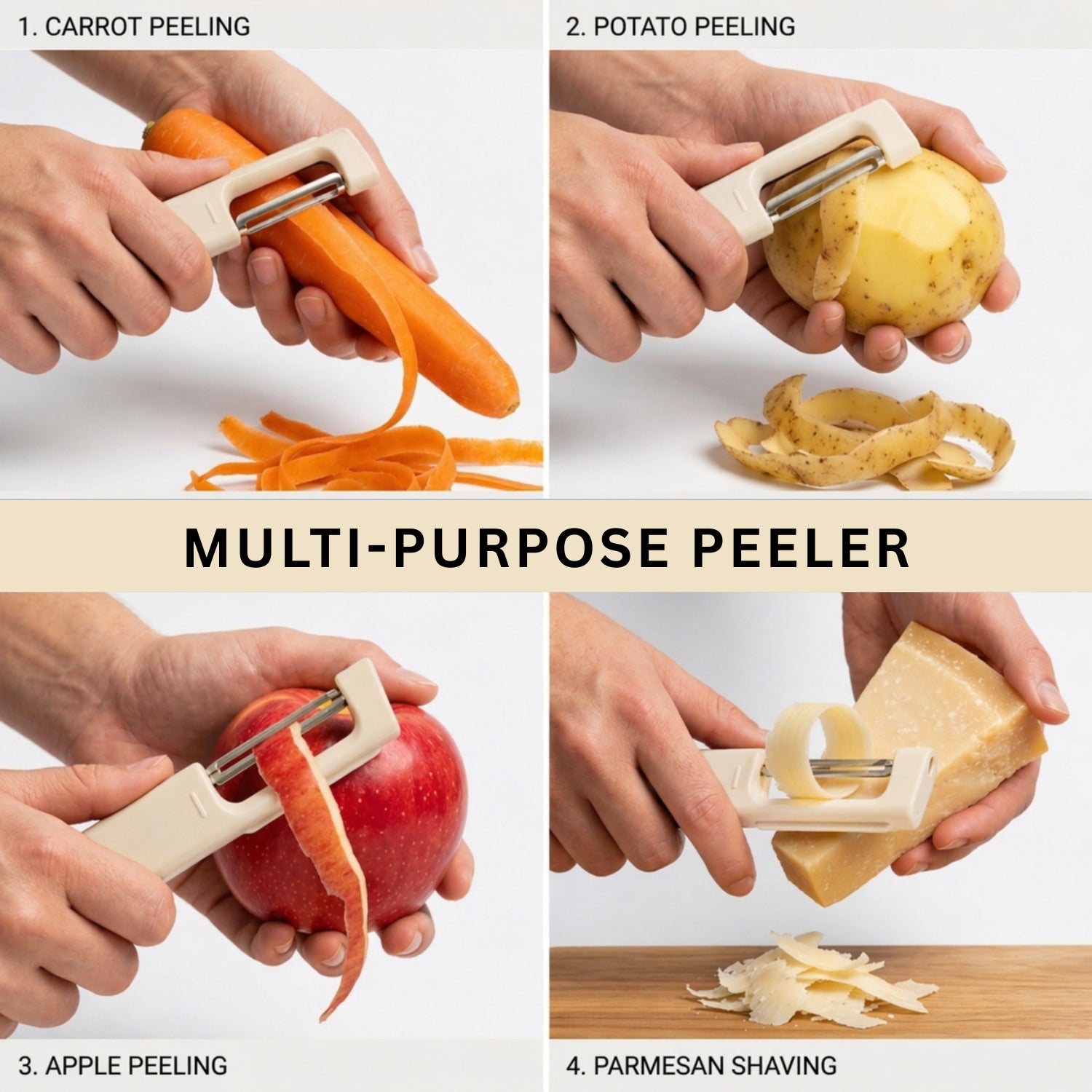 Plastic Peeler For Vegetables And Fruits ( 15x2.5cm Beige )