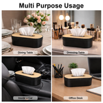 Plastic Tissue Dispenser with Wooden Grain (Black, 21.5x13x7.5 cm)