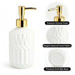 Geometric Texture Pattern Glass Soap Dispenser For Bathroom And Kitchen Sink Leak ( 19x7.5 cm White )