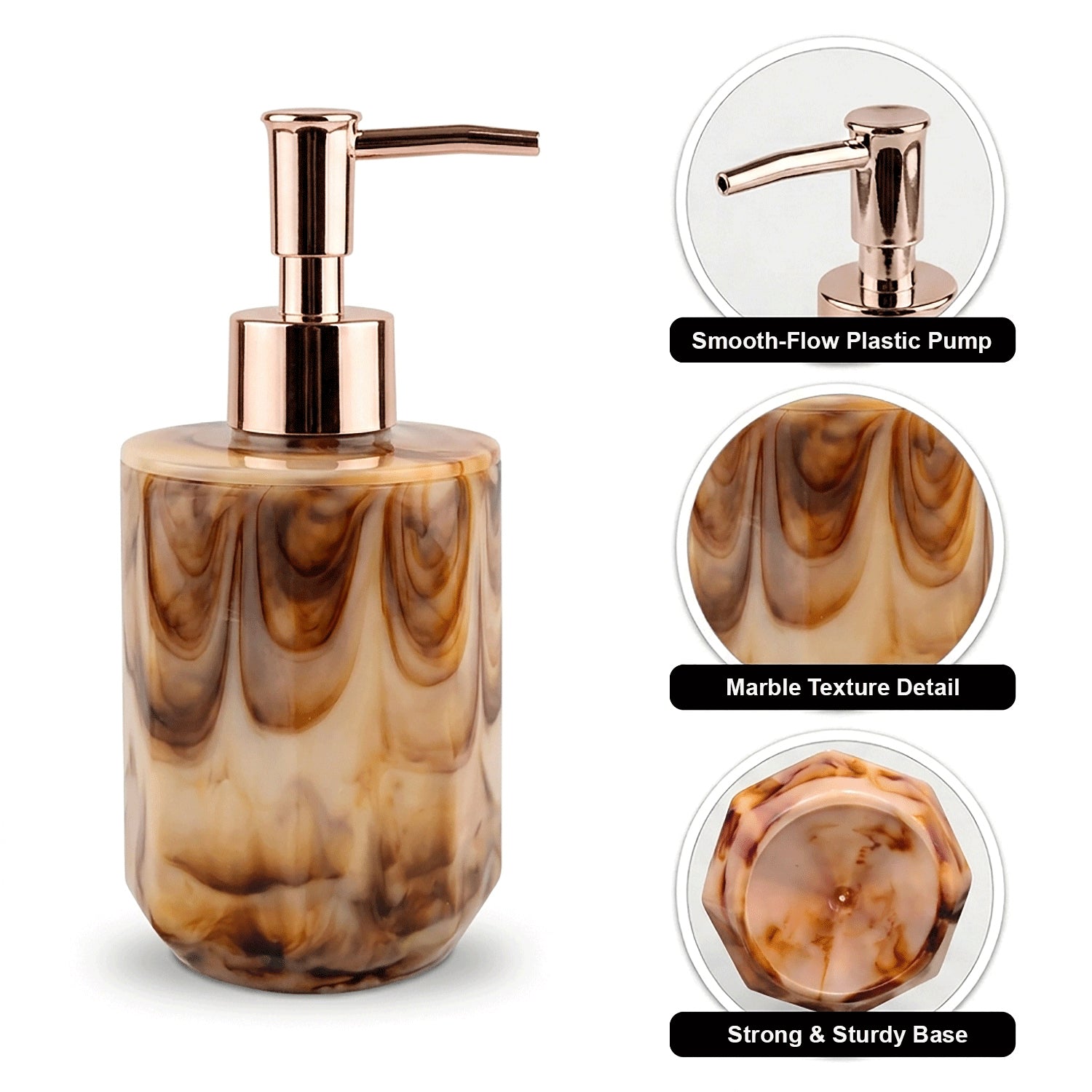Marble Pattern Plastic Soap Dispenser For Bathroom And Kitchen Sink ( 17x8 cm Brown )