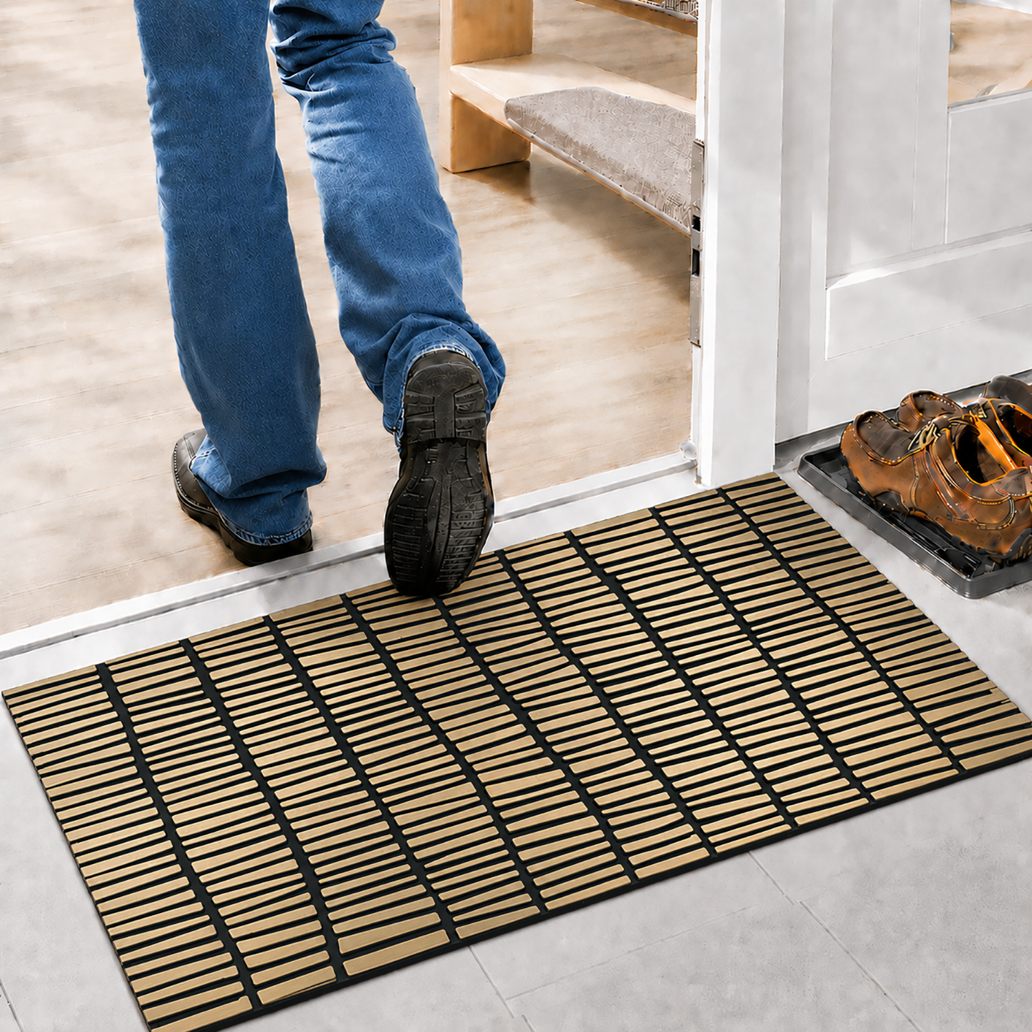 Rubber Door Mat Linear Textured ( 45x75 cm Golden )