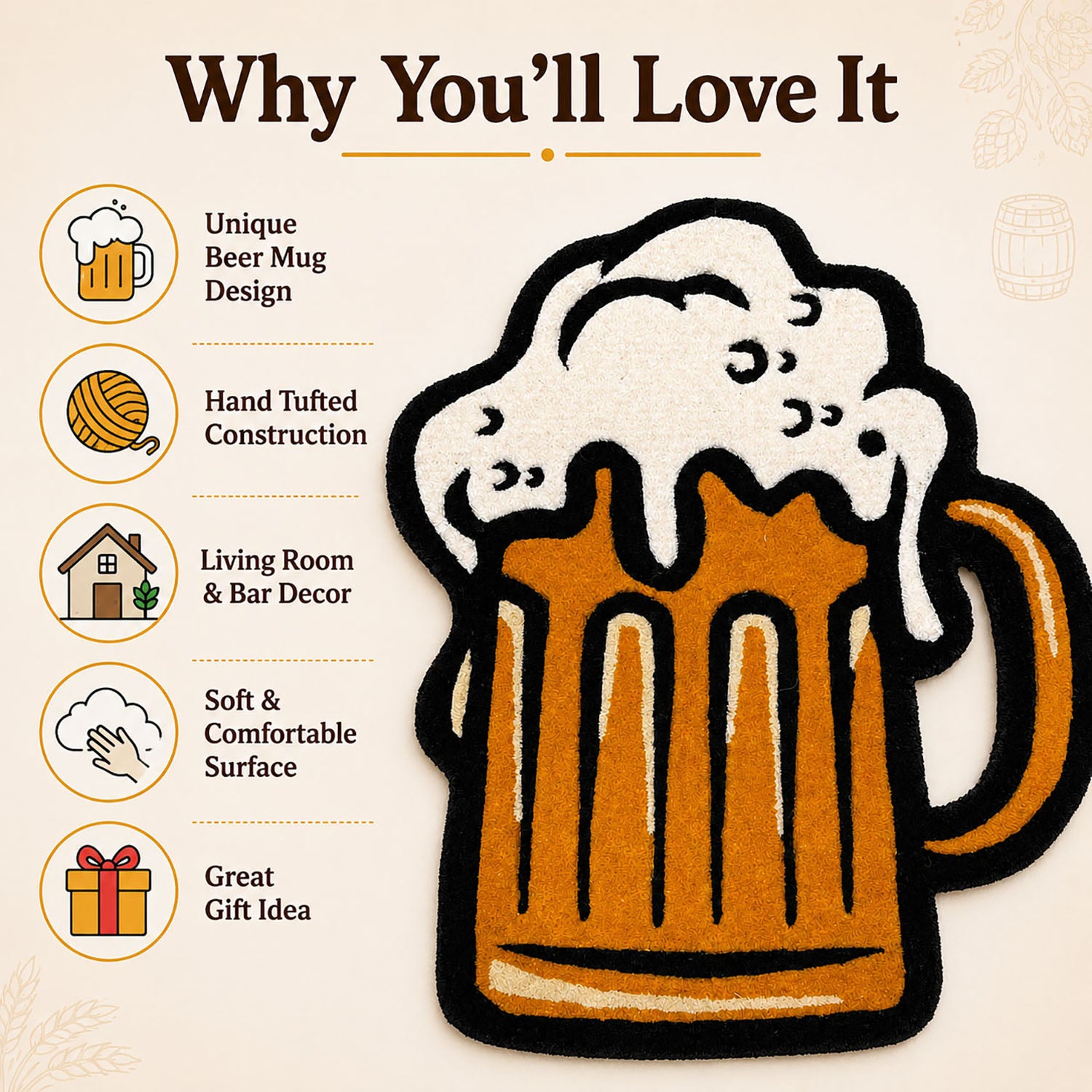 Beer Mug Graphic Wool Rug Plush Decorative Mat For Wall And Room Decor (Mug , 77x63 cm )